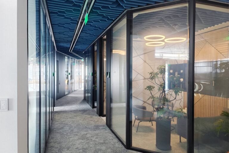 Fire-rated glass partition wall for corporate office