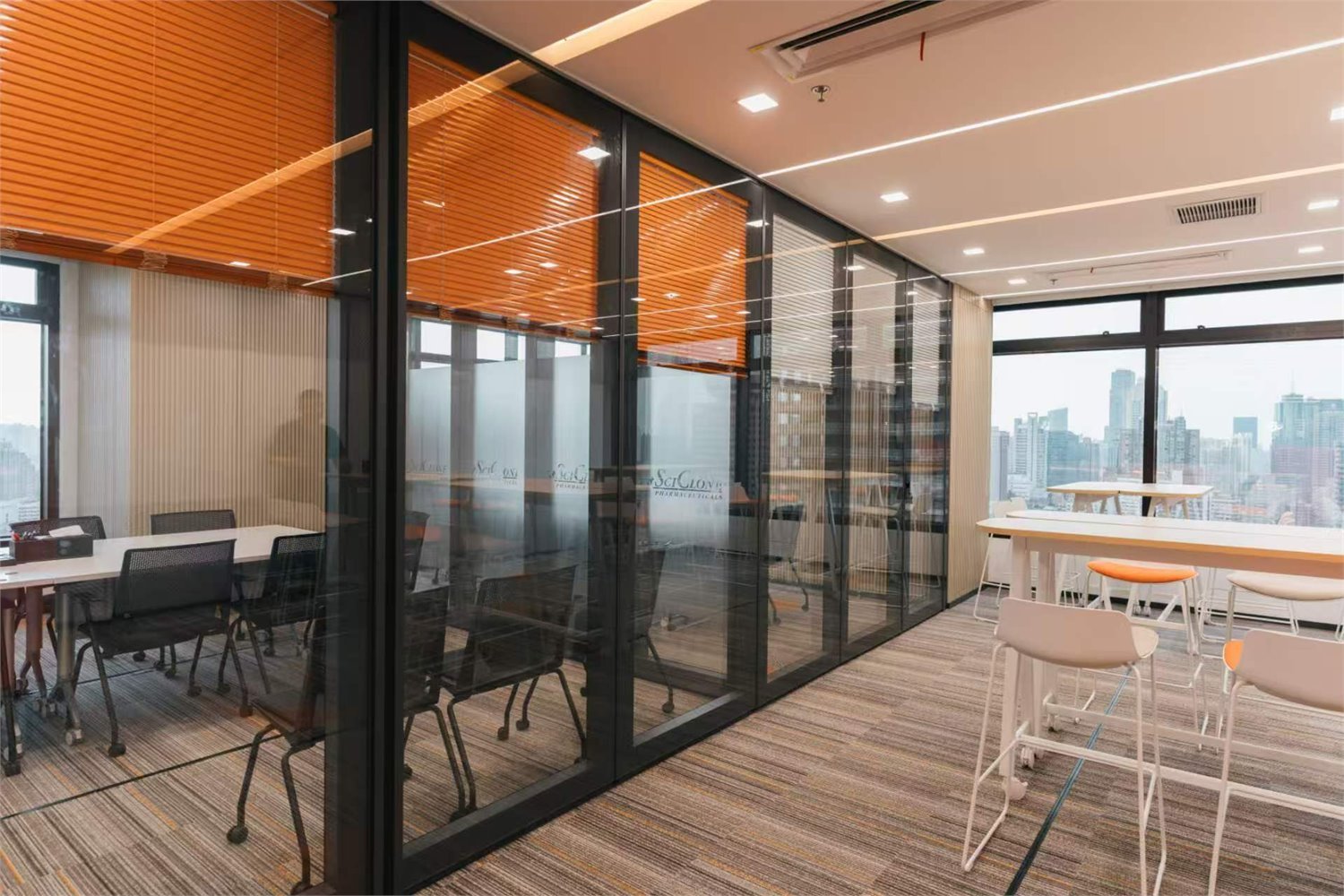 Glass office partition system for corporate workspace